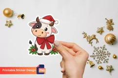 Christmas Cute Cow Sticker, Cute Farm Animal Sticker Product Image 1