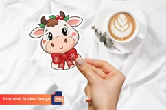Christmas Cute Cow Sticker, Christmas Animal Sticker Product Image 1