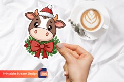 Christmas Cute Cow Sticker, Christmas Animal Sticker Product Image 1