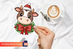 Christmas Cute Cow Sticker, Christmas Animal Sticker Product Image 1