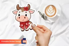 Christmas Cute Cow Sticker, Christmas Animal Sticker Product Image 1