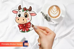 Christmas Cute Cow Sticker, Christmas Animal Sticker Product Image 1