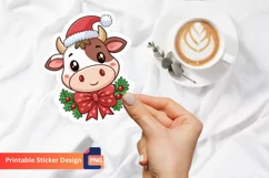 Christmas Cute Cow Sticker, Christmas Animal Sticker Product Image 1