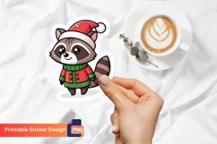 Christmas Cute Funny Raccoon Sticker, Winter Animal Sticker Product Image 1