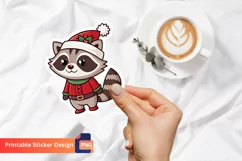 Christmas Cute Funny Raccoon Sticker, Winter Animal Sticker Product Image 1
