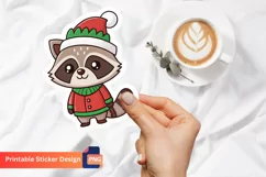 Christmas Cute Funny Raccoon Sticker, Winter Animal Sticker Product Image 1