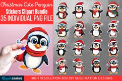 Christmas Cute Penguin Sticker Clipart Bundle Product Image 1