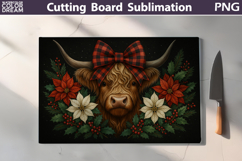 Christmas Poinsettia Highland Cow Cutting Board Product Image 3