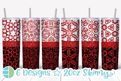Red Christmas Tumbler Sublimation Damask Skinny Tumbler Product Image 1