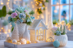 Cozy Christmas decor with glowing lights. High quality photo Product Image 1