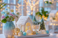 Cozy Christmas decor with glowing lights. High quality photo Product Image 1