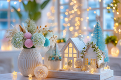 Cozy Christmas decor with glowing lights. High quality photo Product Image 1