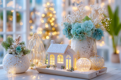 Cozy Christmas decor with glowing lights. High quality photo Product Image 1