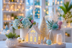Cozy Christmas decor with glowing lights. High quality photo Product Image 1