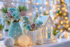 Cozy Christmas decor with glowing lights. High quality photo Product Image 1