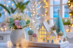 Cozy Christmas decor with glowing lights. High quality photo Product Image 1