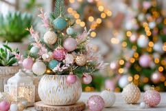 Cozy Christmas decor with glowing lights. High quality photo Product Image 1