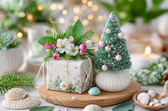 Cozy Christmas decor with glowing lights. High quality photo Product Image 1
