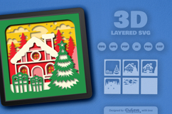 Christmas Decorated House Layered Papercut Product Image 2