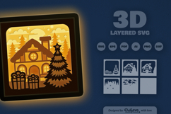 Christmas Decorated House Layered Papercut Product Image 3