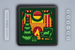 Christmas Decoration Fireplace with Cat Layered Papercut Product Image 1