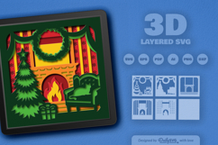 Christmas Decoration Fireplace with Cat Layered Papercut Product Image 2