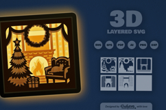 Christmas Decoration Fireplace with Cat Layered Papercut Product Image 3