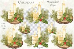 Christmas Decoration on Wooden Stands Candles Watercolor PNG Product Image 1