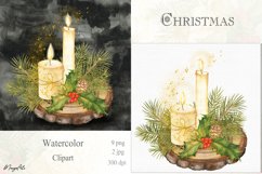 Christmas Decoration on Wooden Stands Candles Watercolor PNG Product Image 2