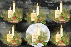 Christmas Decoration on Wooden Stands Candles Watercolor PNG Product Image 3