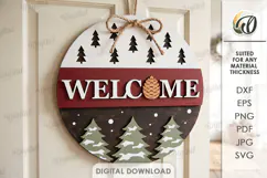 Christmas Round Sign Lasercut. Welcome SIgn. Door Hanger SVG Product Image 1