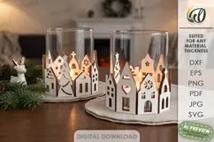 Christmas Village Candle Wrap Laser Cut. Christmas Decor SVG Product Image 1