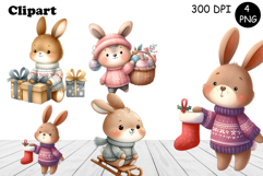 Christmas bunny animals winter Watercolor Clipart Product Image 1