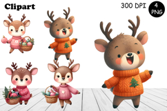 Christmas deer animals winter Watercolor Clipart Product Image 1