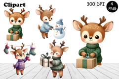 Christmas deer animals winter Watercolor Clipart Product Image 1