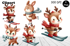 Christmas deer animals winter Watercolor Clipart Product Image 1