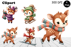 Christmas deer animals winter Watercolor Clipart Product Image 1