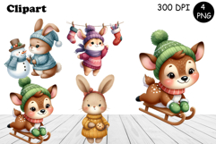 Christmas bunny and deer animals winter Watercolor Clipart Product Image 1