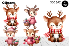 Christmas bunny animals winter Watercolor Clipart Product Image 1