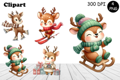 Christmas deer animals winter Watercolor Clipart Product Image 1
