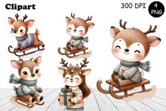Christmas deer animals winter Watercolor Clipart Product Image 1