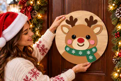 Christmas Deer Door Hanger SVG, Laser Cut Wood Sign Product Image 2