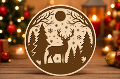 Christmas Deer Forest Round Sign SVG Product Image 1