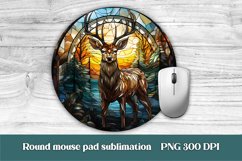Christmas round mouse pad sublimation design, Christmas deer stained glass sublimation design, Christmas deer stained glass mousepad.