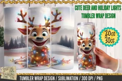 Cute Deer and Holiday Lights Tumbler Wrap / 3D Sublimation Product Image 1
