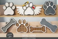 Personalized dog paw ornament laser file, Dog paw ornament Product Image 1