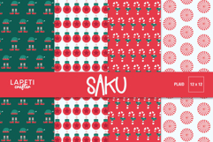 Christmas digital paper set with candy canes, ornaments, elf shoes, and peppermint candies in red, green, and white, perfect for festive crafts and printables.