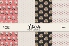 Cute Christmas digital paper set featuring pastel Santa patterns, sleighs full of gifts, and soft festive backgrounds in pink and black tones.