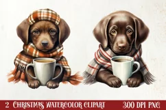 Christmas Dog And Coffee Clipart, Christmas Clipart Product Image 1