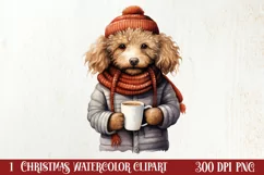 Christmas Dog And Coffee Clipart, Christmas Clipart Product Image 1